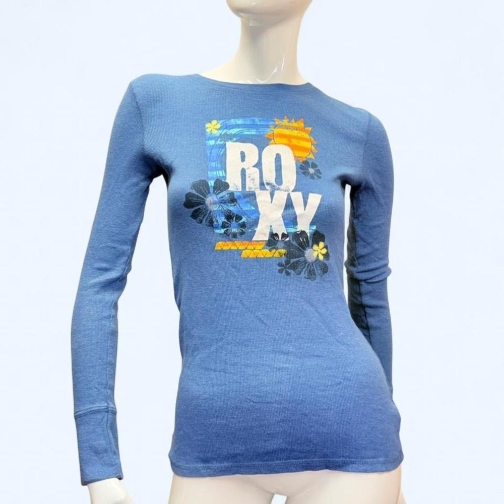 Roxy Thermal Long Sleeve Top Blue Floral Surf Y2K Fitted Womens XS S
